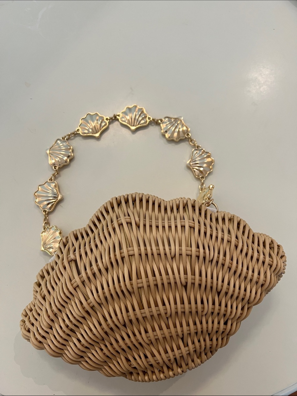 Tommy Bahama Woven Shell Handbag with Gold Shell-Link Chain